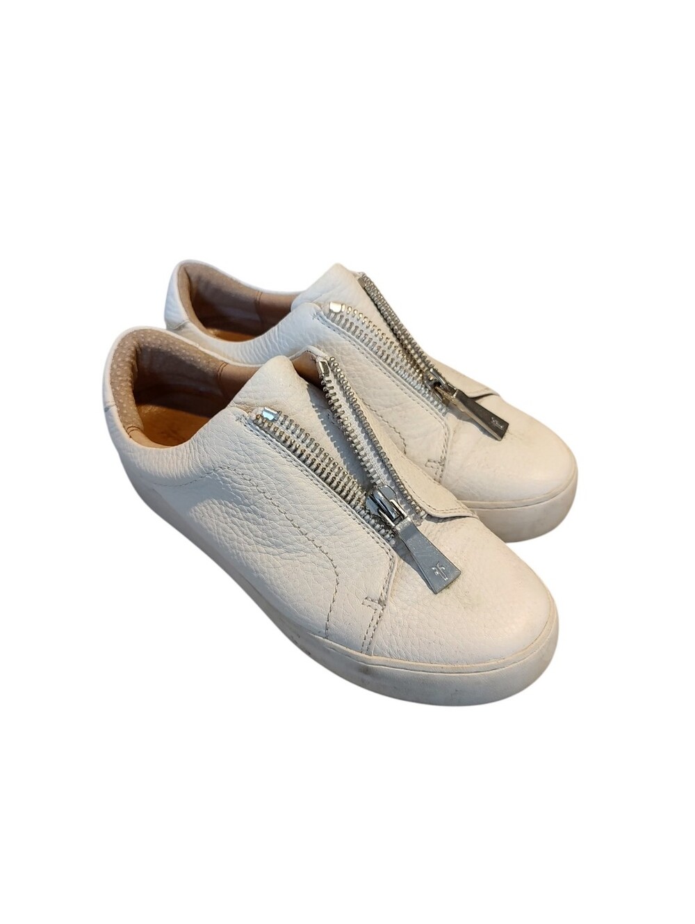 Frye White Leather Zipper Lena Sneakers Size 7.5